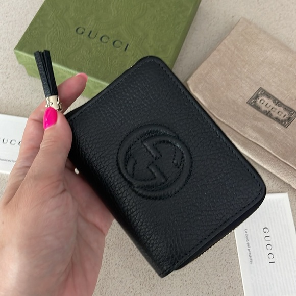 $985 NEW Authentic GUCCI Black Gold Soho Wallet Card Holder Tassel Leather - Picture 1 of 14